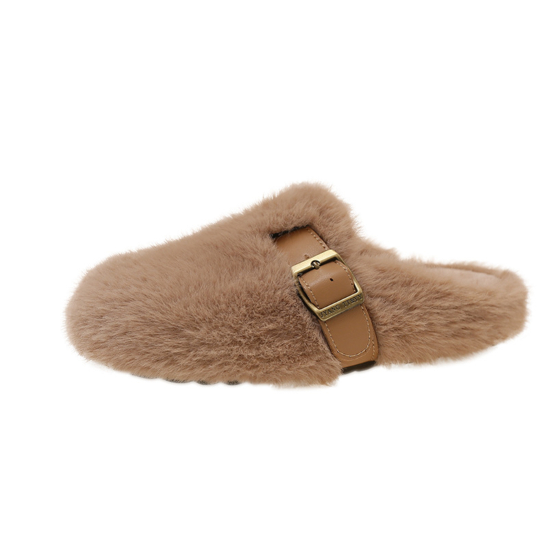 Ženske papuče slip-on od velura, Toe-Cap, gumom potplata, ravna potplata, jesen 2025