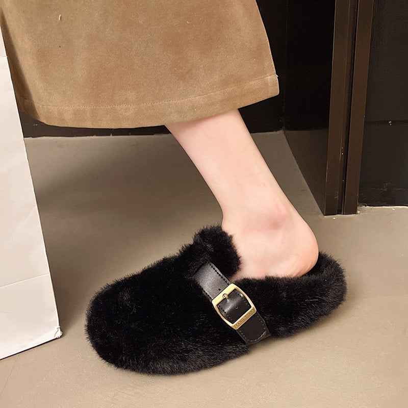 Ženske papuče slip-on od velura, Toe-Cap, gumom potplata, ravna potplata, jesen 2025