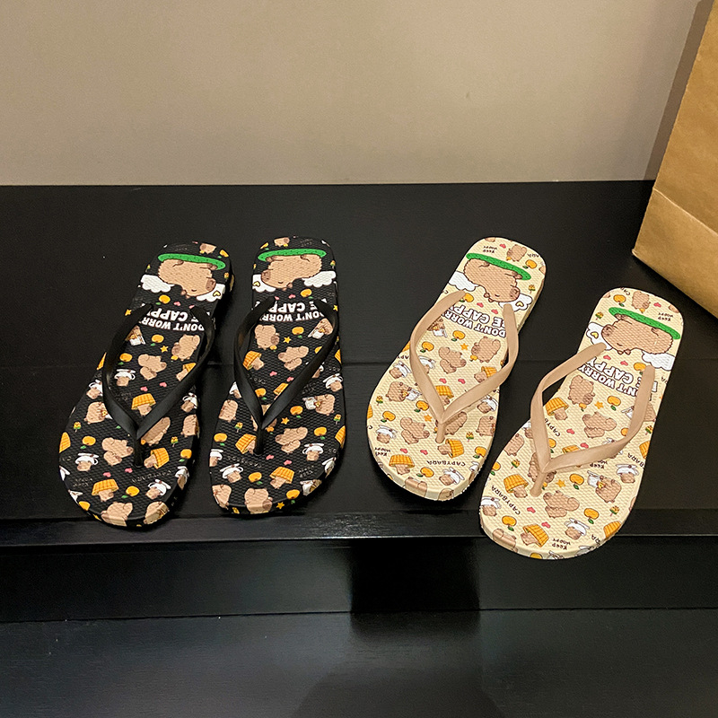 Žabky pre ženy na pláž s karikatúrnym motívom, PVC horná časť a podrážka, vstrekovaná podrážka, otvorený prst, odolné voči opotrebeniu