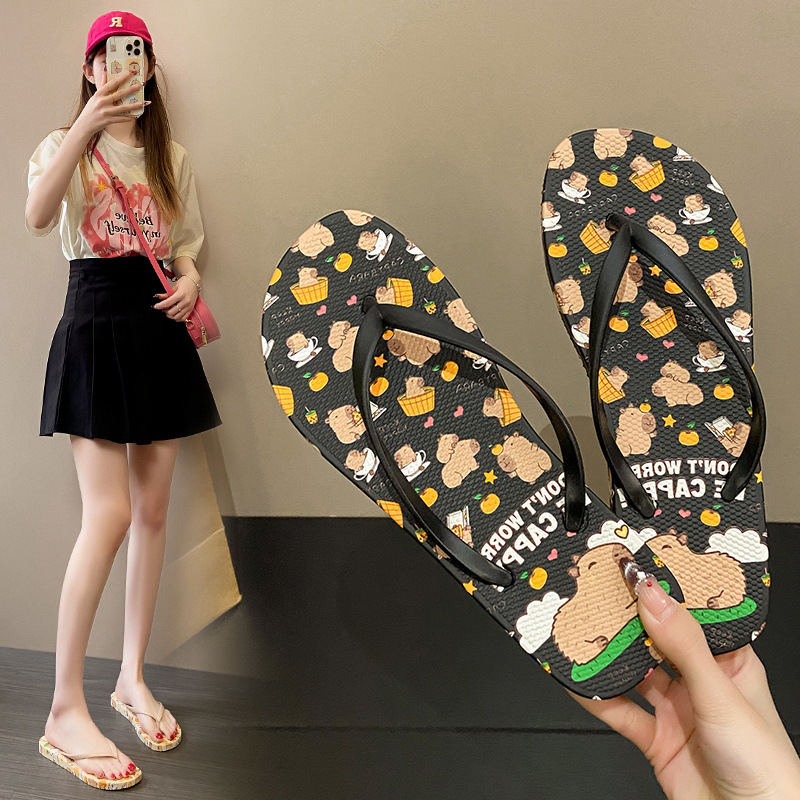 Žabky pre ženy na pláž s karikatúrnym motívom, PVC horná časť a podrážka, vstrekovaná podrážka, otvorený prst, odolné voči opotrebeniu