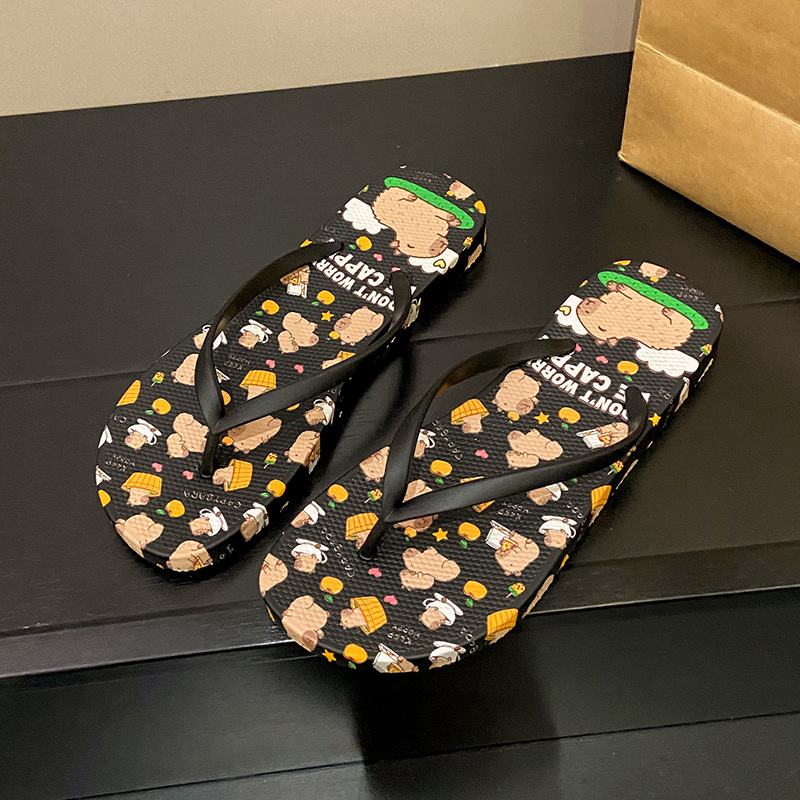 Žabky pre ženy na pláž s karikatúrnym motívom, PVC horná časť a podrážka, vstrekovaná podrážka, otvorený prst, odolné voči opotrebeniu