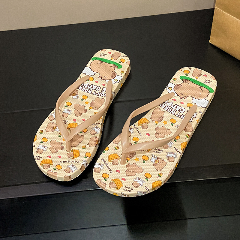 Žabky pre ženy na pláž s karikatúrnym motívom, PVC horná časť a podrážka, vstrekovaná podrážka, otvorený prst, odolné voči opotrebeniu