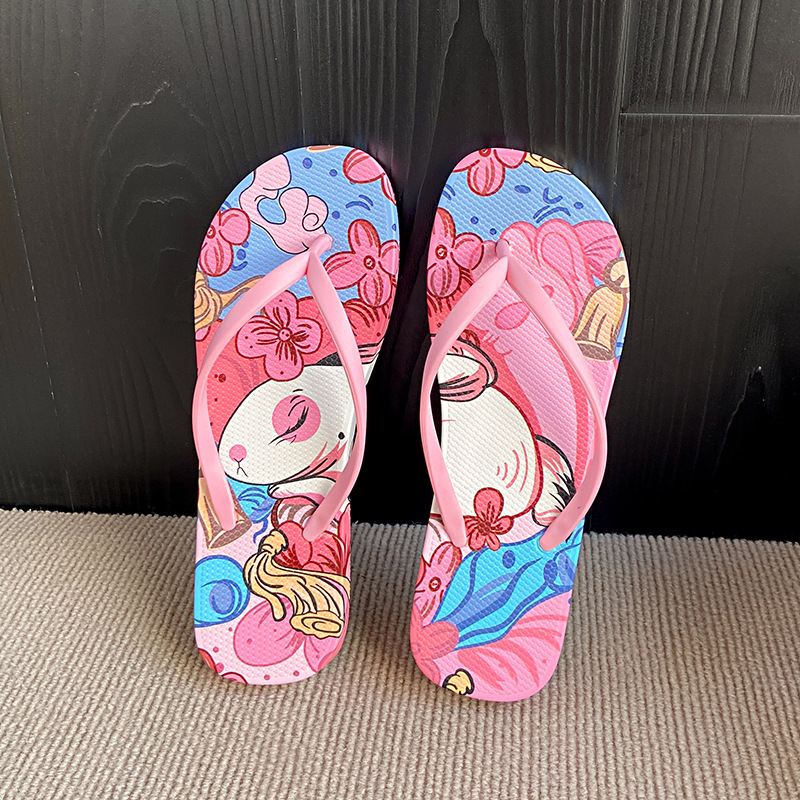 Žabky pre ženy na pláž s karikatúrnym motívom, PVC horná časť a podrážka, vstrekovaná podrážka, otvorený prst, odolné voči opotrebeniu