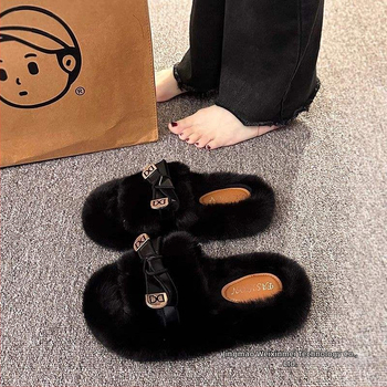 Dámske plüssové papuče v kórejskom štýle, ľahké, protišmykové, odolné, horný diel z umelého plyšu, podrážka z peny gumy, hrúbka podrážky 0–3 cm