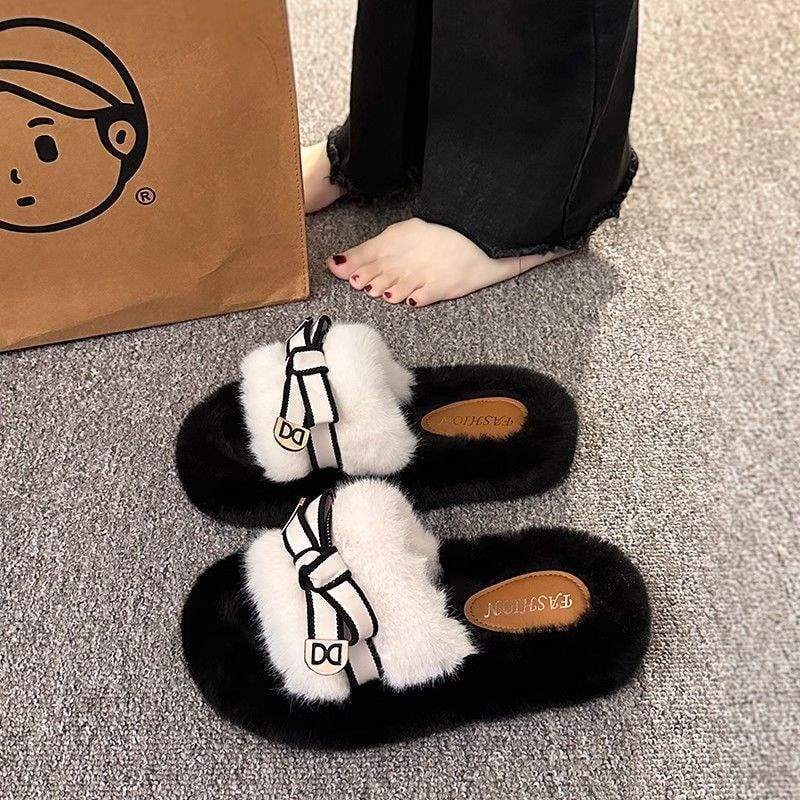 Dámske plüssové papuče v kórejskom štýle, ľahké, protišmykové, odolné, horný diel z umelého plyšu, podrážka z peny gumy, hrúbka podrážky 0–3 cm