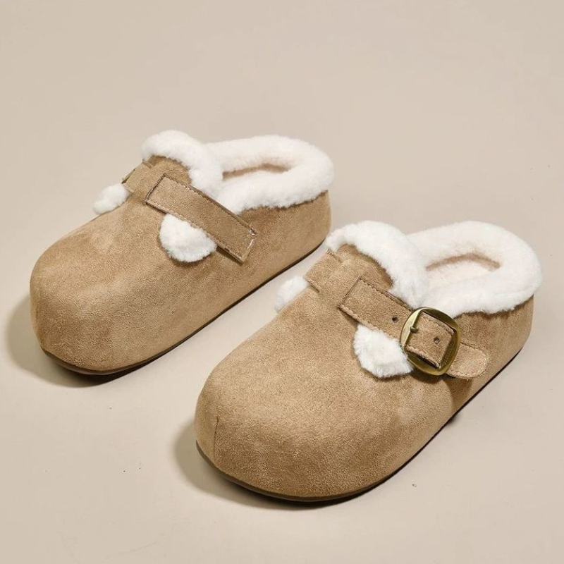 Ženske papuče u Birkenstock stilu sa debelim potplatom, velur gornji dio, kožna unutrašnjost, gumova potplat, protuklizne