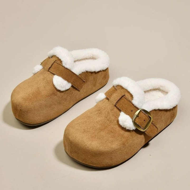 Ženske papuče u Birkenstock stilu sa debelim potplatom, velur gornji dio, kožna unutrašnjost, gumova potplat, protuklizne