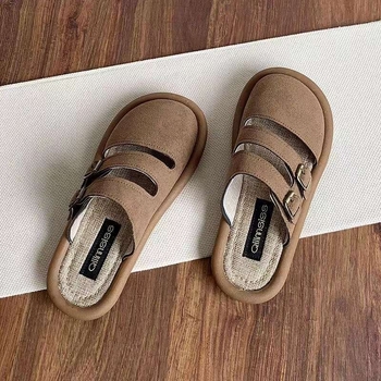 Ženske mule slip-on Toe-Cap i kopča, gornji dio od mikrovlakana, đon od pjene, debljina potplata 11 cm ili više, ravni potplat, protuklizno