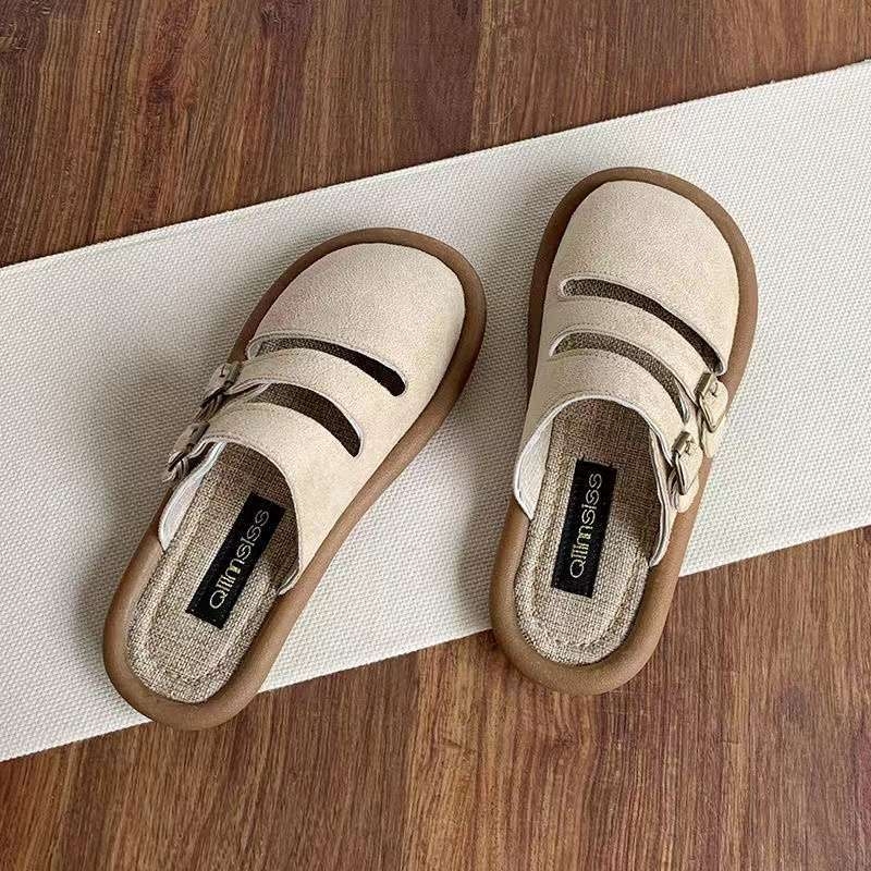 Ženske mule slip-on Toe-Cap i kopča, gornji dio od mikrovlakana, đon od pjene, debljina potplata 11 cm ili više, ravni potplat, protuklizno