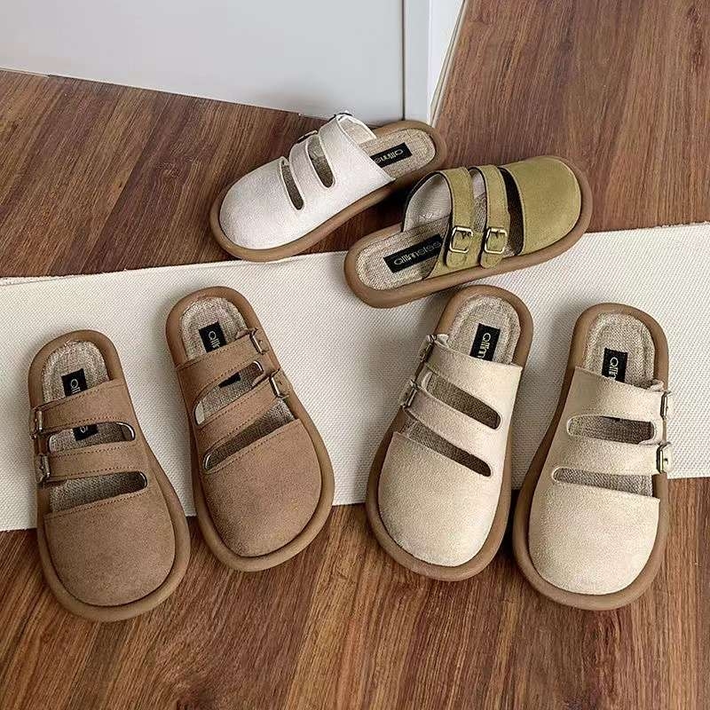 Ženske mule slip-on Toe-Cap i kopča, gornji dio od mikrovlakana, đon od pjene, debljina potplata 11 cm ili više, ravni potplat, protuklizno