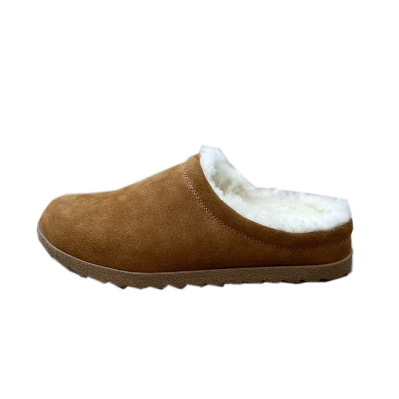 Ženske vunene papuče, slip-on dizajn, gornji dio od nubuka, podstava od krzna, gumeni potplat s protukliznom