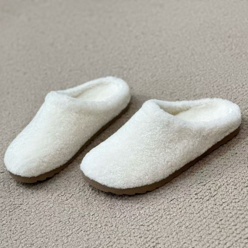 Ženske vunene papuče, slip-on dizajn, gornji dio od nubuka, podstava od krzna, gumeni potplat s protukliznom