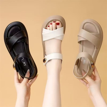 Dámske sandále na suchý zips s jedným remienkom - PU vrchná časť, PU podrážka, PU podšívka, zapínanie na Velcro, okrúhla špička, voľnočasový štýl, leto 2025