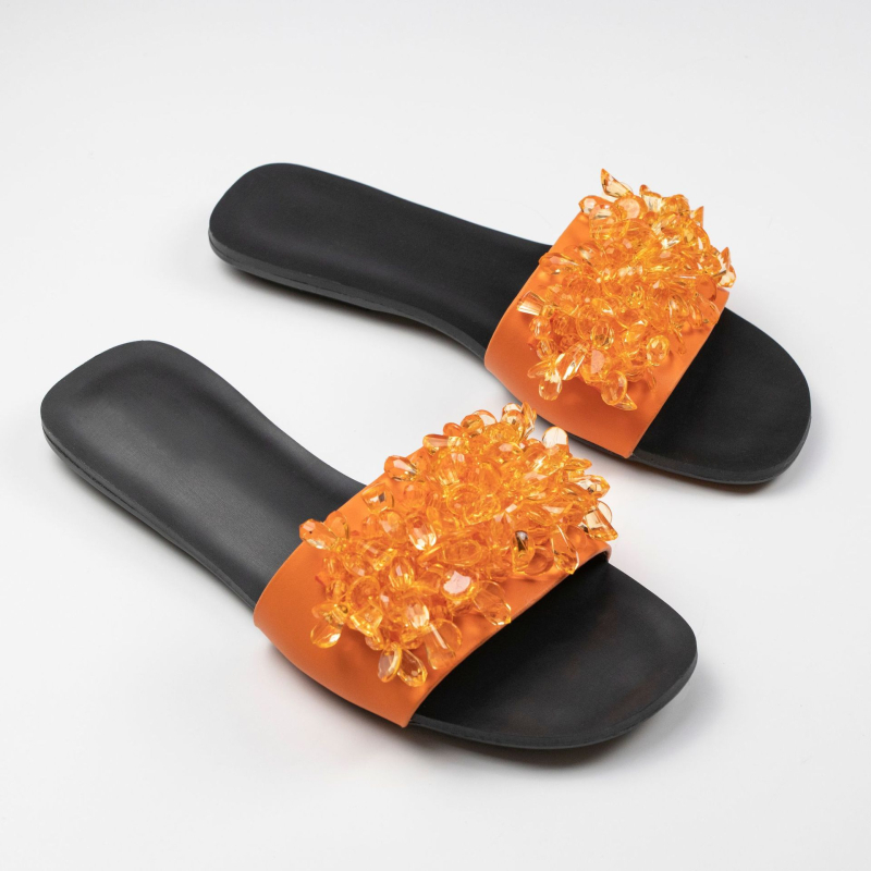 Ženske sandale s afričkim kristalima, gornji dio od sintetičke kože, potplat PVC, debljina potplata 0–3 cm, ravna potplata, protuklizne i otporne na habanje