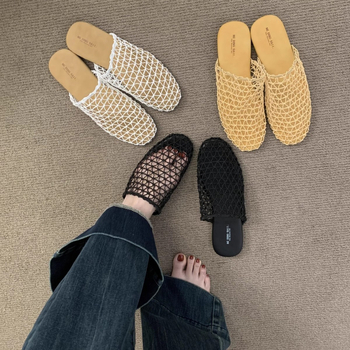 Sandale sa zatvorenim prstom, mrežasti gornji dio, korejski stil, slip-on, gumena potplat
