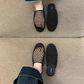 Sandale sa zatvorenim prstom, mrežasti gornji dio, korejski stil, slip-on, gumena potplat