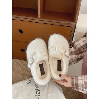 Dámske papuče s kožušinou s protišmykovou hrubou gumovou podrážkou, PU vrchný materiál, podšívka z kožušiny z králika, hrúbka podrážky 0–3 cm, jeseň 2025