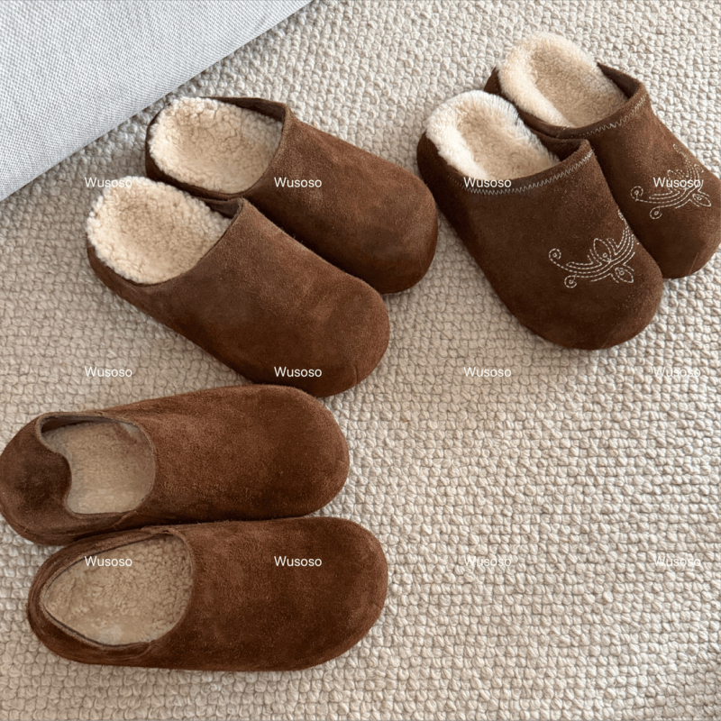 Ženske mule u korejskom stilu, gornji materijal: teleći nubuk, unutarnji materijal: vuna, potplat: guma, debljina potplata: 3-5 cm