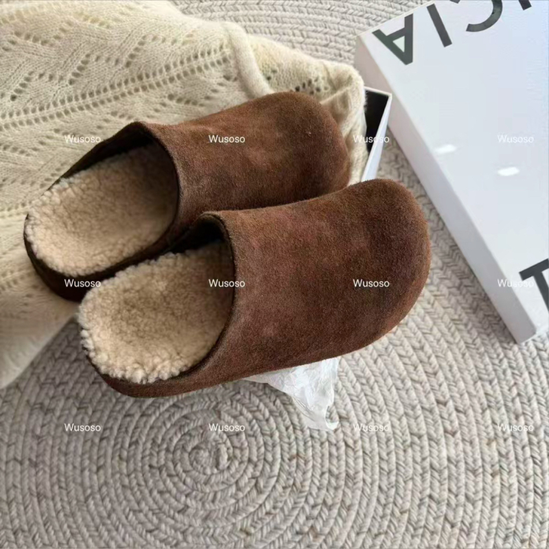 Ženske mule u korejskom stilu, gornji materijal: teleći nubuk, unutarnji materijal: vuna, potplat: guma, debljina potplata: 3-5 cm