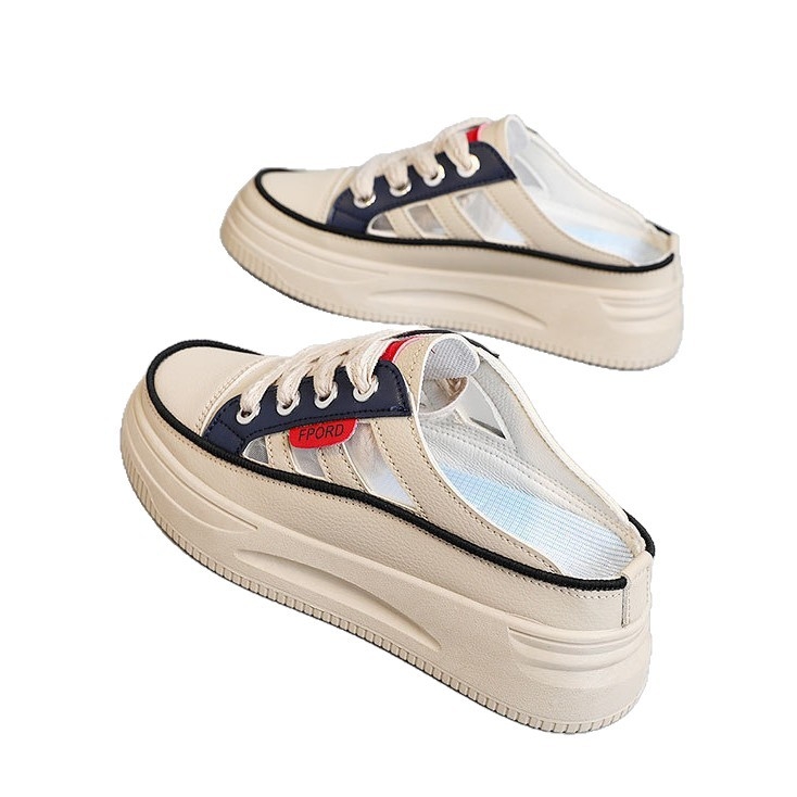 Ženske casual tenisice s zatvorenim prstom, gornji dio od umjetne kože, mrežasti unutarnji dio, gumeni potplat, prednje vezivanje, prozračne, prugasti uzorak