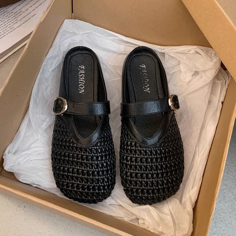 Dámske Mary Jane sandále na leto, francúzsky štýl sieťovinový horný diel a uzavretá špička, PVC horná časť, podrážka guma, priedušné