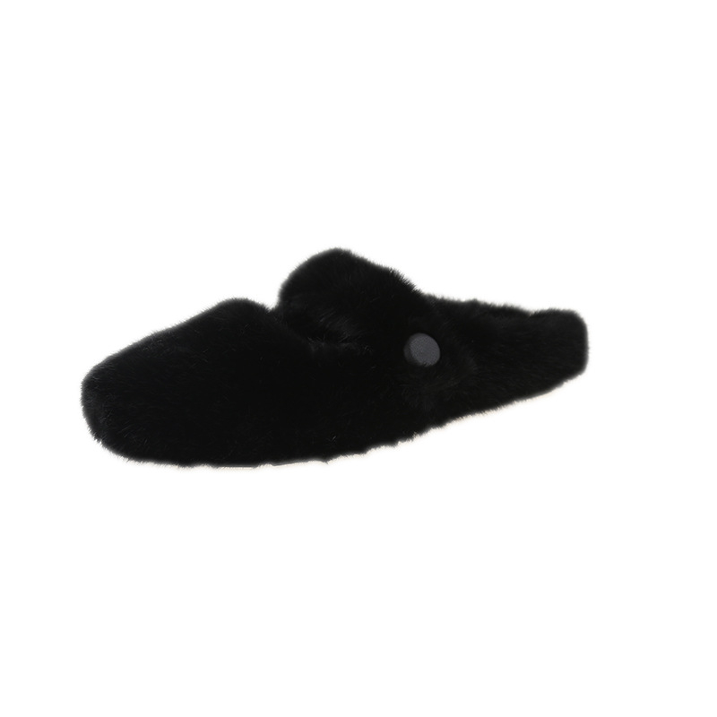 Dámske plyšové papuče s fleecovou výstelkou, horný materiál z umelého plyšu, plastová podrážka, ploché dno, zimná 2025, pohodlie na každý deň