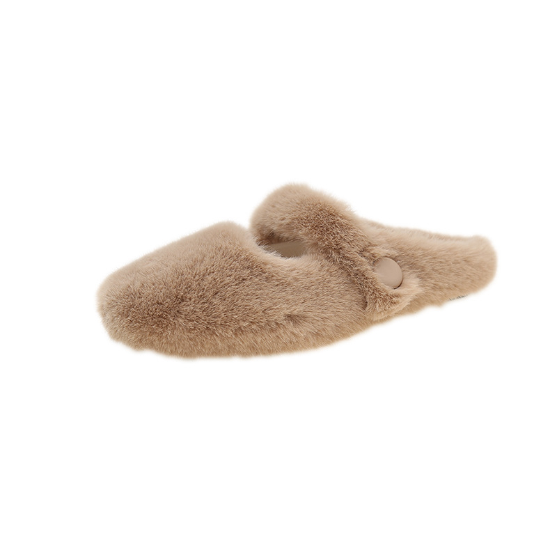 Dámske plyšové papuče s fleecovou výstelkou, horný materiál z umelého plyšu, plastová podrážka, ploché dno, zimná 2025, pohodlie na každý deň