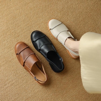 Zatvorené sandále s remienkami, mäkká podrážka, retro rímsky štýl, jedno zapínanie, guľatá špička