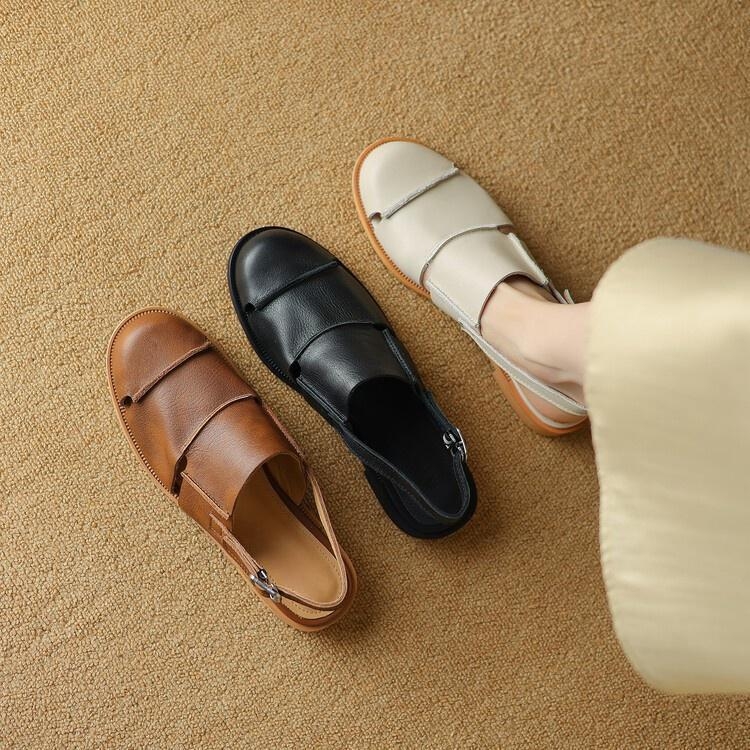 Zatvorené sandále s remienkami, mäkká podrážka, retro rímsky štýl, jedno zapínanie, guľatá špička