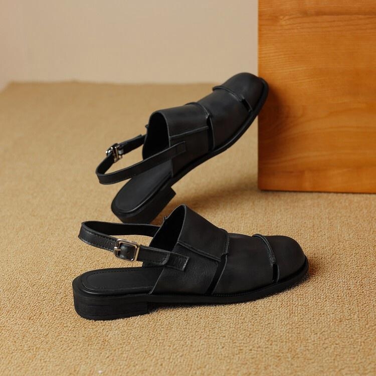 Zatvorené sandále s remienkami, mäkká podrážka, retro rímsky štýl, jedno zapínanie, guľatá špička