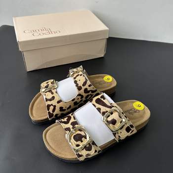 Leopard mintás parafa papucs női mindennapi viselethez, Birkenstock-stílus, felső rész: Horse hair; Cow split leather; talp: EVA; minta Leopard print; belső anyag: Cloth