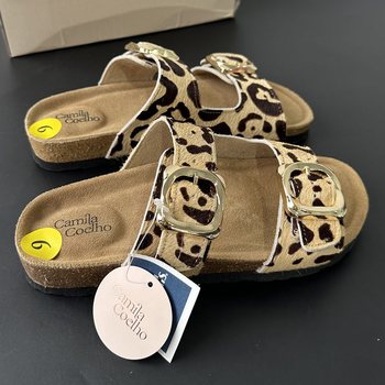 Leopard mintás parafa papucs női mindennapi viselethez, Birkenstock-stílus, felső rész: Horse hair; Cow split leather; talp: EVA; minta Leopard print; belső anyag: Cloth