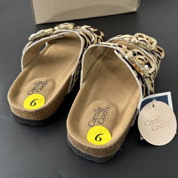 Leopard mintás parafa papucs női mindennapi viselethez, Birkenstock-stílus, felső rész: Horse hair; Cow split leather; talp: EVA; minta Leopard print; belső anyag: Cloth