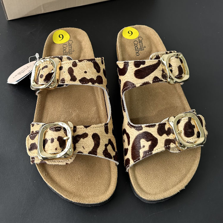 Leopard mintás parafa papucs női mindennapi viselethez, Birkenstock-stílus, felső rész: Horse hair; Cow split leather; talp: EVA; minta Leopard print; belső anyag: Cloth