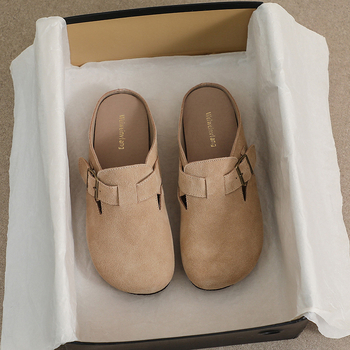 Ženske cipele Baotou Birkenstock – gornji dio od prave kože, kožna podstava, gumeni potplat, retro stil, slip-on