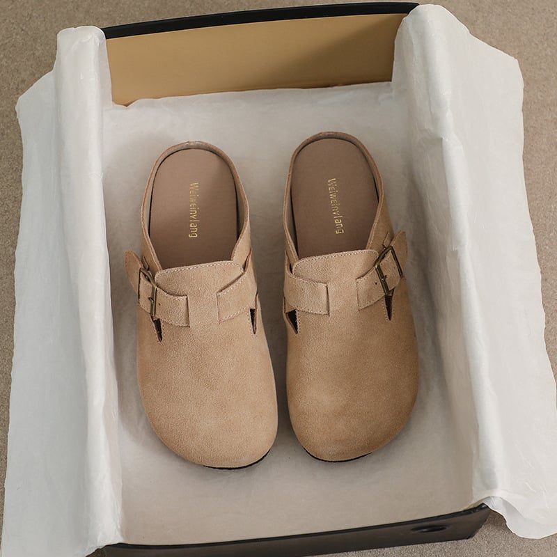 Ženske cipele Baotou Birkenstock – gornji dio od prave kože, kožna podstava, gumeni potplat, retro stil, slip-on