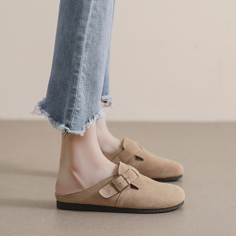 Ženske cipele Baotou Birkenstock – gornji dio od prave kože, kožna podstava, gumeni potplat, retro stil, slip-on