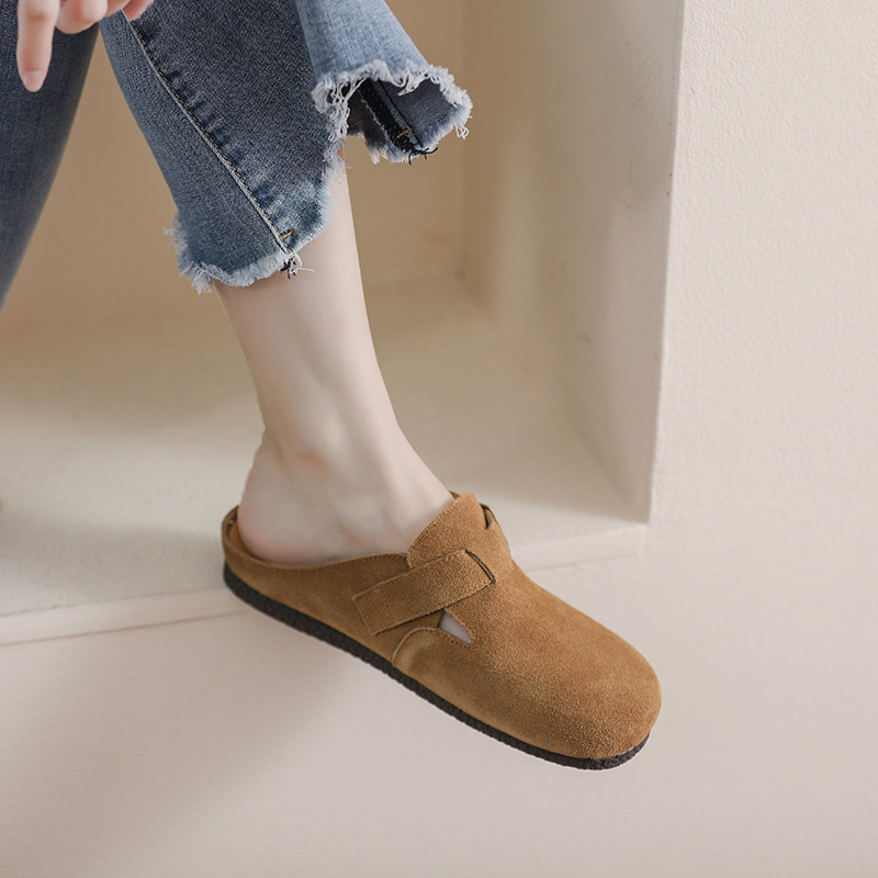 Ženske cipele Baotou Birkenstock – gornji dio od prave kože, kožna podstava, gumeni potplat, retro stil, slip-on