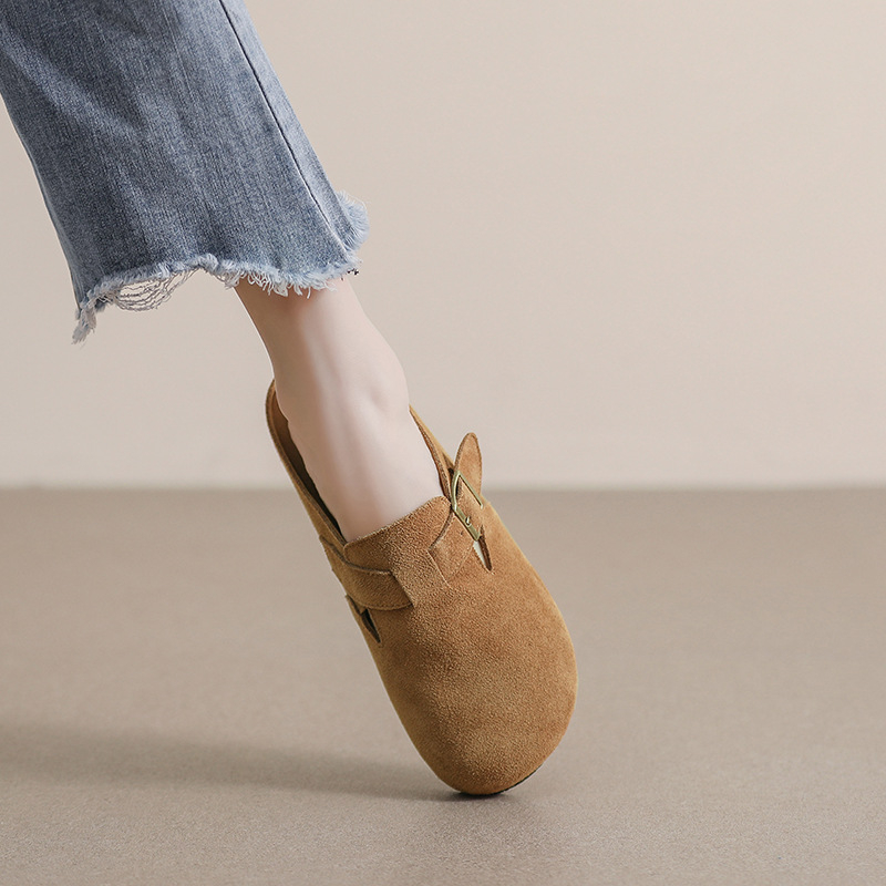 Ženske cipele Baotou Birkenstock – gornji dio od prave kože, kožna podstava, gumeni potplat, retro stil, slip-on