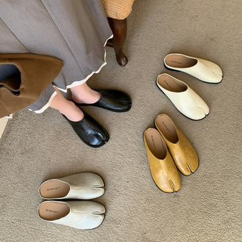Ženske mule u korejskom stilu, gornji dio od mikrovlakana, gumeni potplat, Slip-On, plosna potpetica