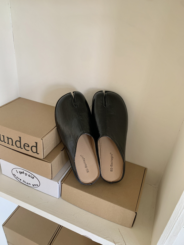 Ženske mule u korejskom stilu, gornji dio od mikrovlakana, gumeni potplat, Slip-On, plosna potpetica