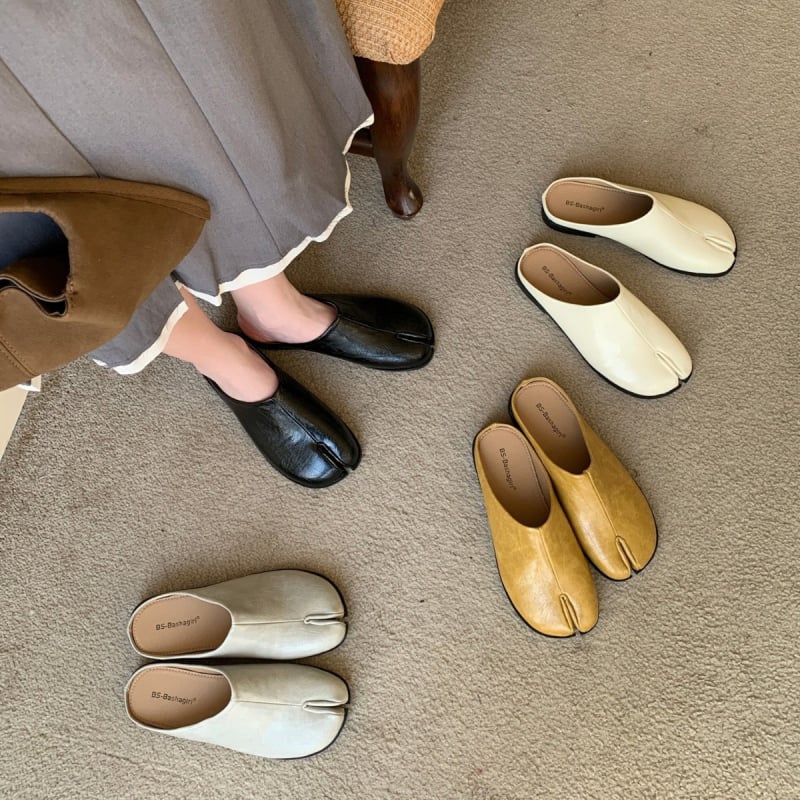 Ženske mule u korejskom stilu, gornji dio od mikrovlakana, gumeni potplat, Slip-On, plosna potpetica