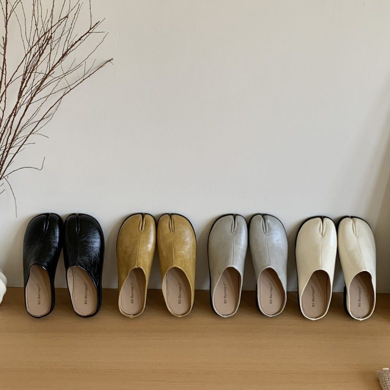 Ženske mule u korejskom stilu, gornji dio od mikrovlakana, gumeni potplat, Slip-On, plosna potpetica
