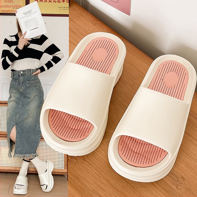 Женски EVA джапанки с дебела подметка и повдигната платформа, EVA горна част, кръгъл нос, корейски стил
