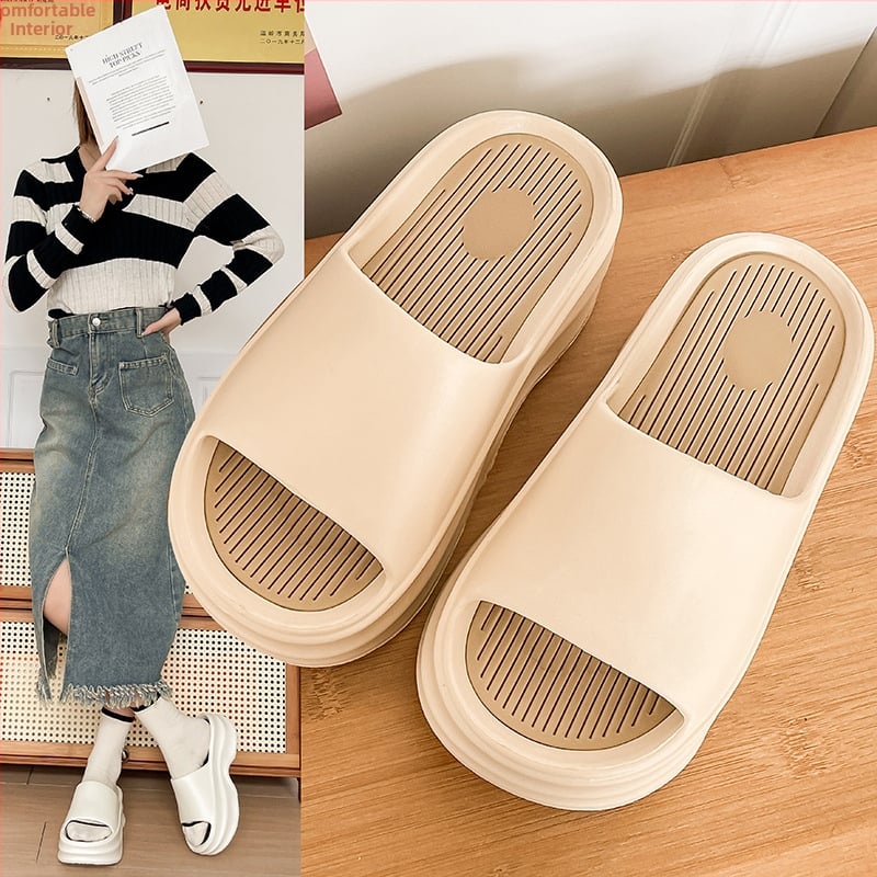 Женски EVA джапанки с дебела подметка и повдигната платформа, EVA горна част, кръгъл нос, корейски стил
