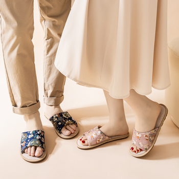 Ženske lanene papuče – etničkog stila, prozračne, protuklizne unutarnje papuče s TPR tabanom