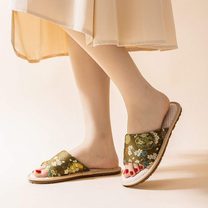 Ženske lanene papuče – etničkog stila, prozračne, protuklizne unutarnje papuče s TPR tabanom