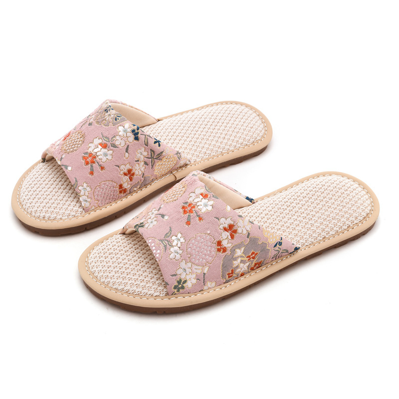 Ženske lanene papuče – etničkog stila, prozračne, protuklizne unutarnje papuče s TPR tabanom