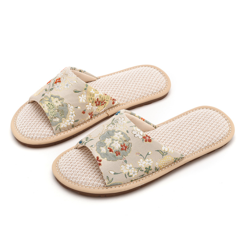 Ženske lanene papuče – etničkog stila, prozračne, protuklizne unutarnje papuče s TPR tabanom