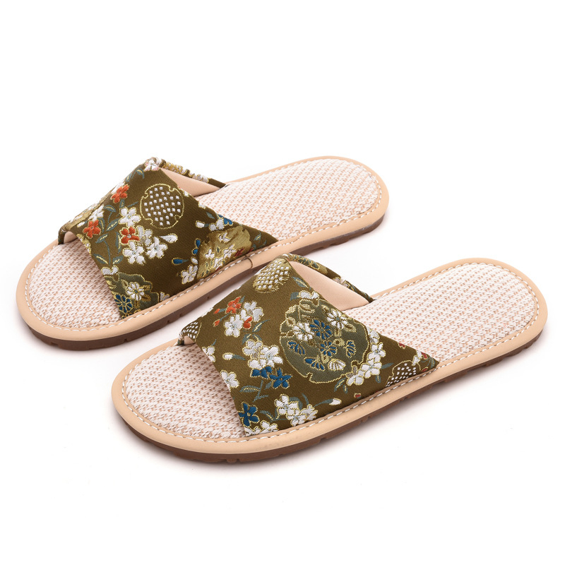 Ženske lanene papuče – etničkog stila, prozračne, protuklizne unutarnje papuče s TPR tabanom